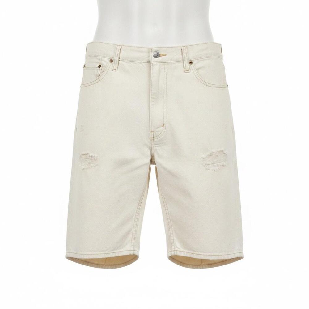 Levi's 502 Denim Jean Shorts Mens 40 White Bermuda 11 Inseam Distressed 5-Pocket